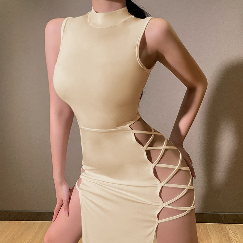 Solid Lace Up Dress