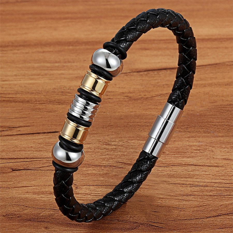 TYO Stainless Steel Leather Bracelet