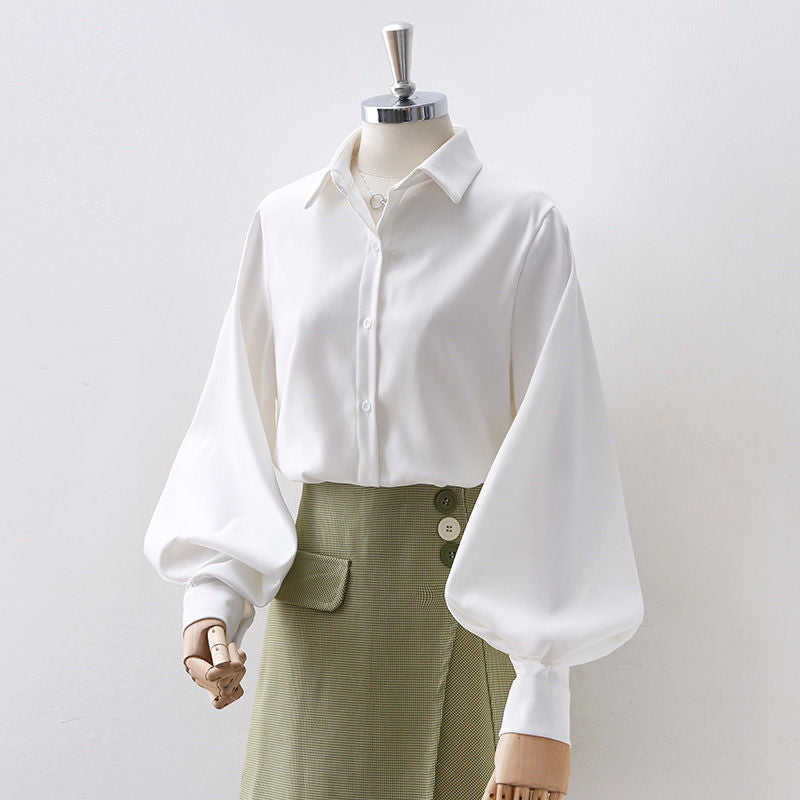 Classic Lantern Sleeve Button-Up Shirt