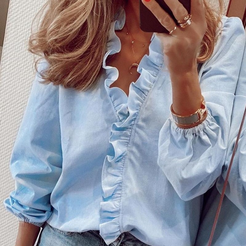 Elegant White Ruffle Blouse