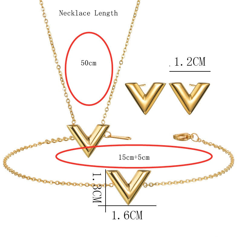 V Letter Pendant Necklace