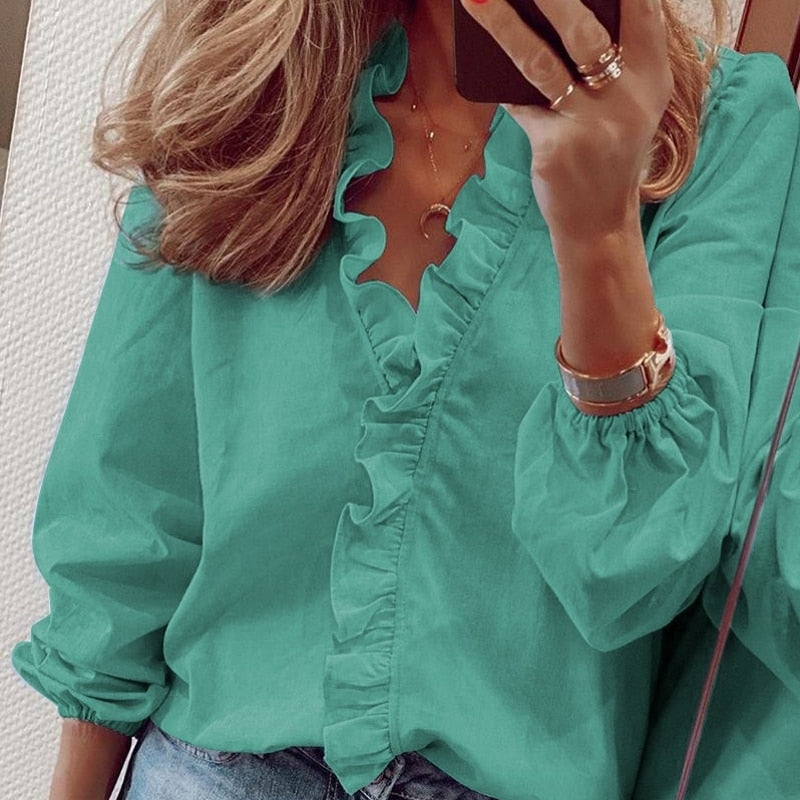 Elegant White Ruffle Blouse