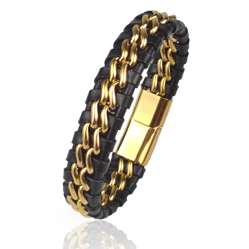 Genuine Gold Plated Leather Bracelet