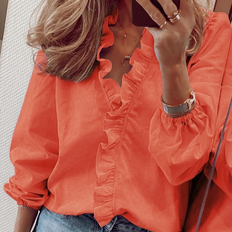 Elegant White Ruffle Blouse
