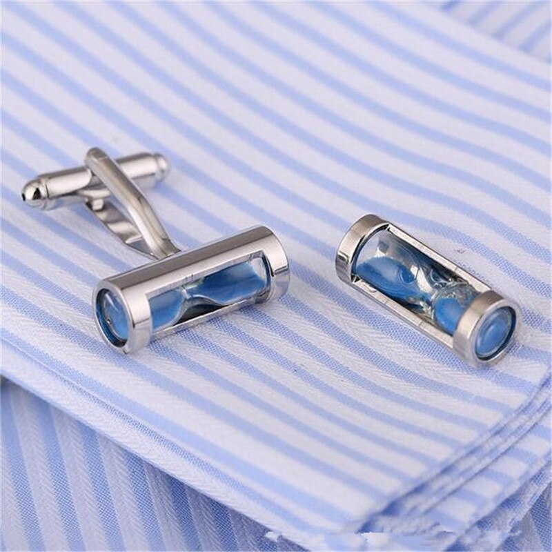 1 Pair Hourglass Blue Crystal Cufflinks
