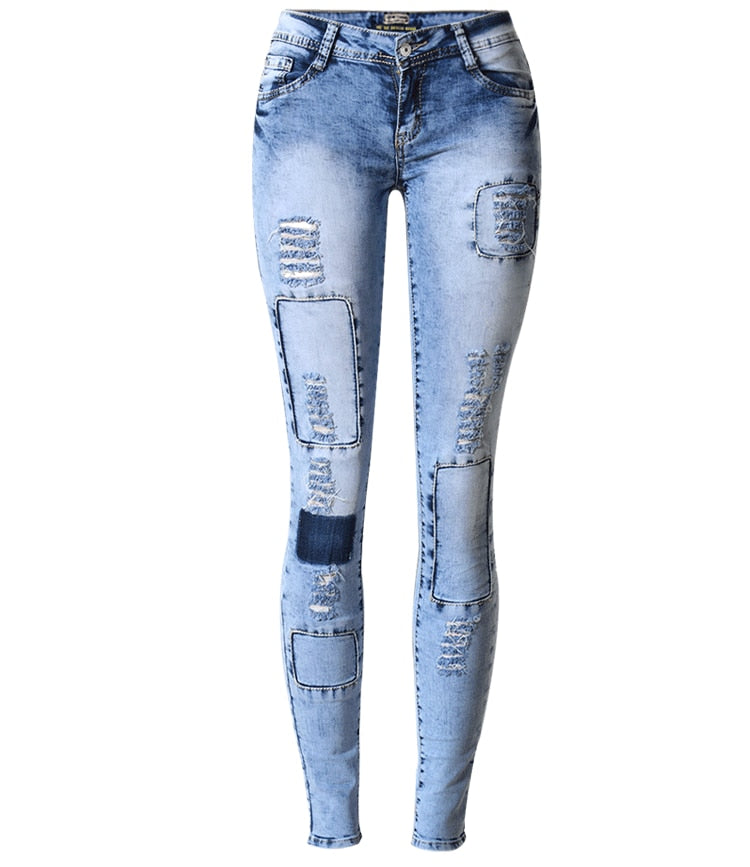 Low Waist Patchwork Skinny Jeans