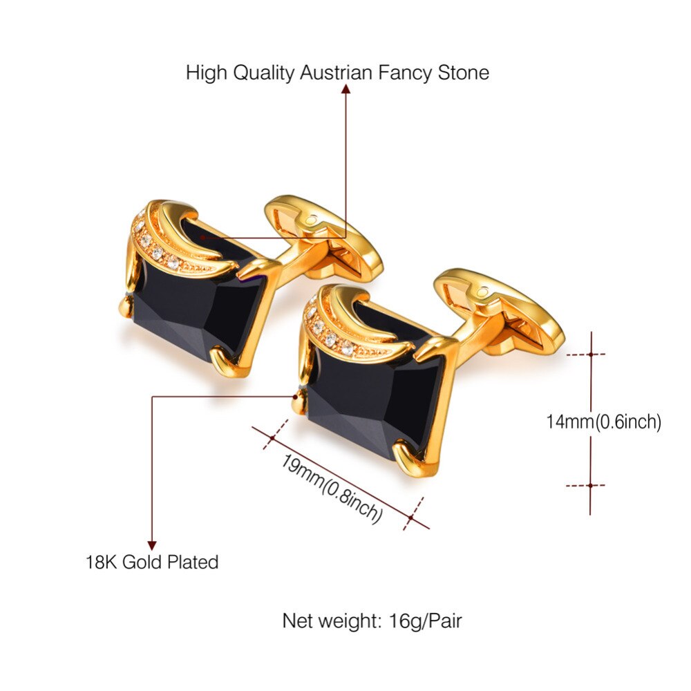 Kpop Austrian Cufflinks Fashion Cloth Accesories Square Shape Gold / Silver Color Cuff Button for Men C2009