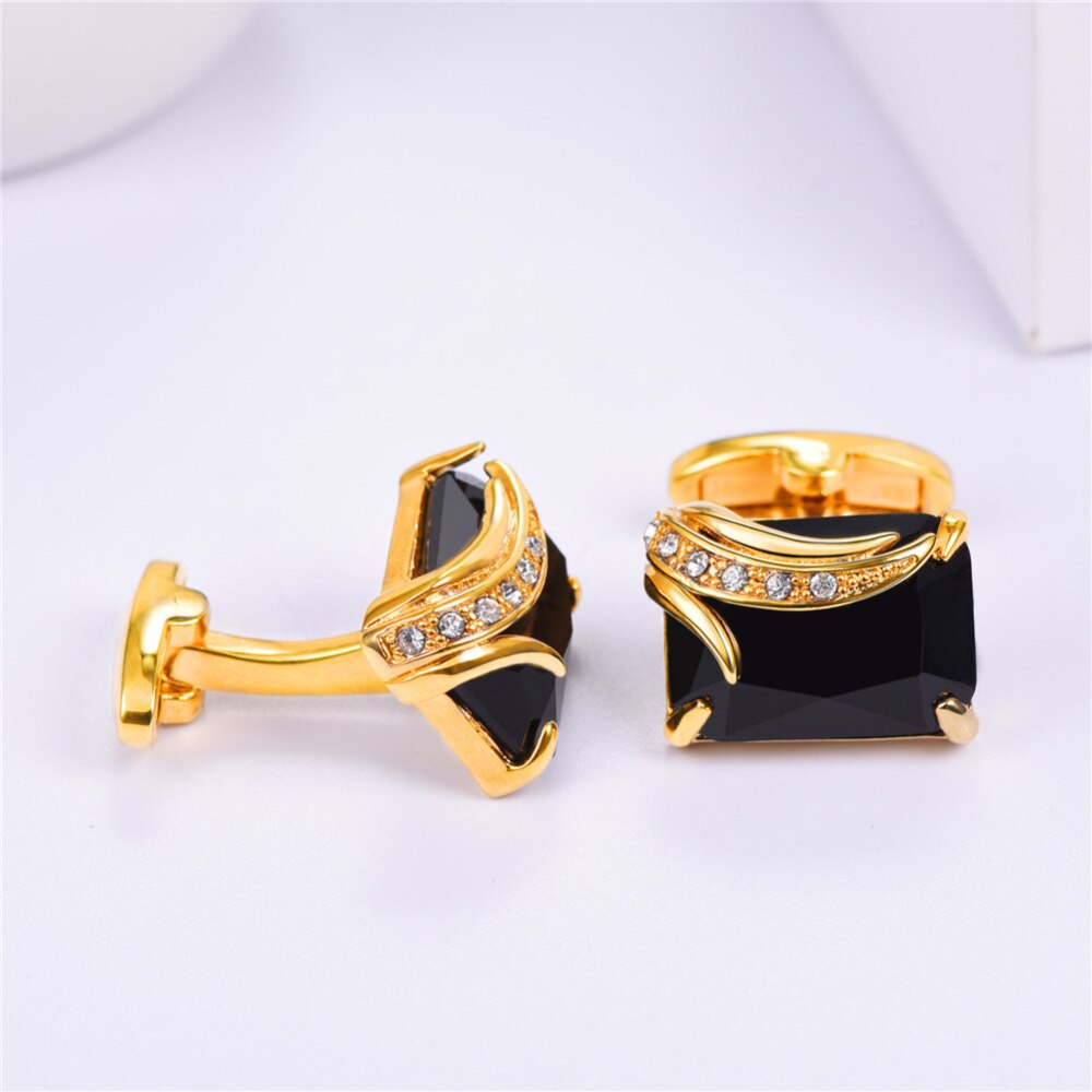 Kpop Austrian Cufflinks Fashion Cloth Accesories Square Shape Gold / Silver Color Cuff Button for Men C2009