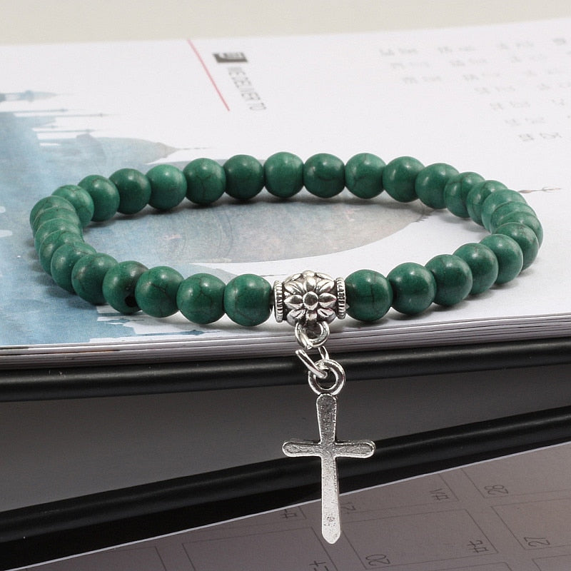 6mm Boho Blue Beads Bracelet