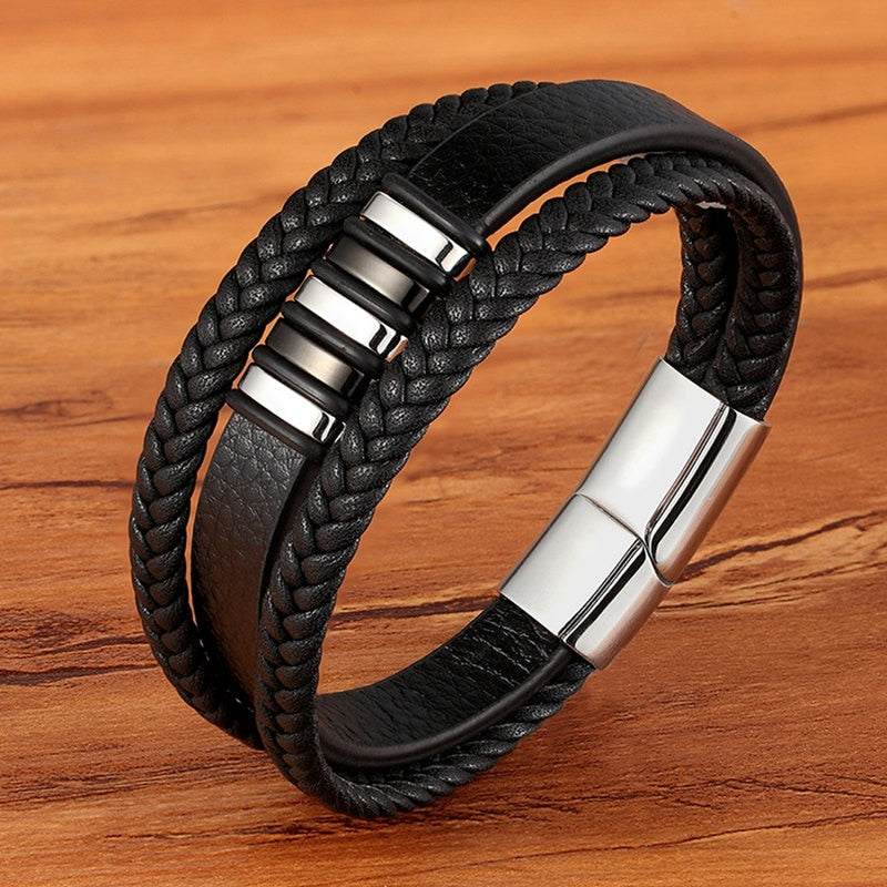 TYO Stainless Steel Leather Bracelet