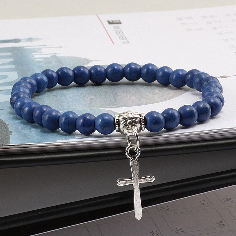 6mm Boho Blue Beads Bracelet