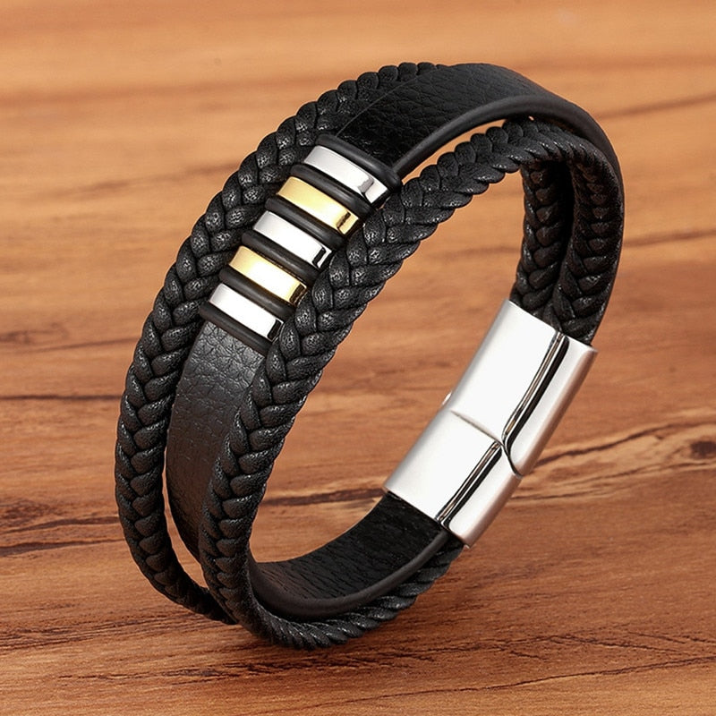 TYO Stainless Steel Leather Bracelet