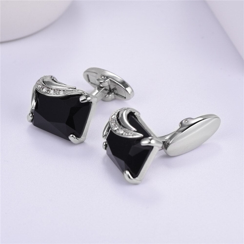 Kpop Austrian Cufflinks Fashion Cloth Accesories Square Shape Gold / Silver Color Cuff Button for Men C2009