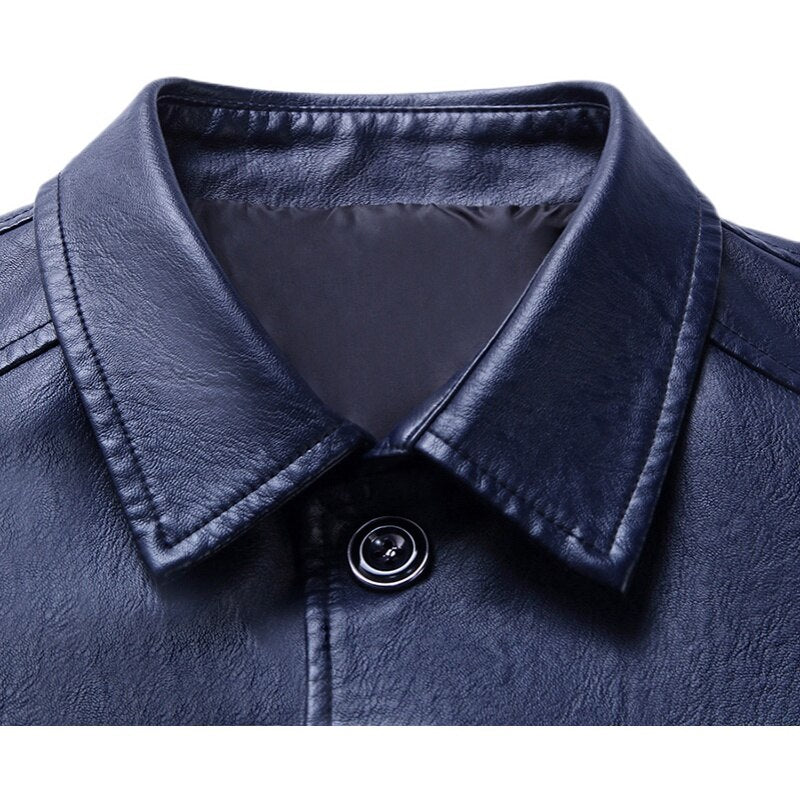 Slim Fit Standing Collar Leather Jacket