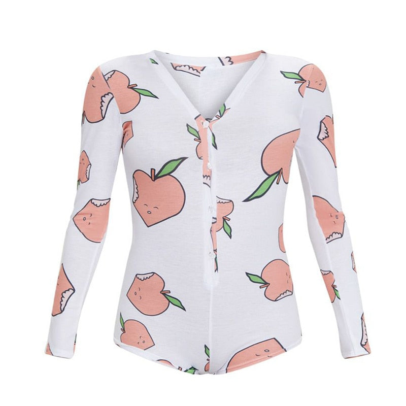 Printed V-Neck Long Sleeve Bodysuit