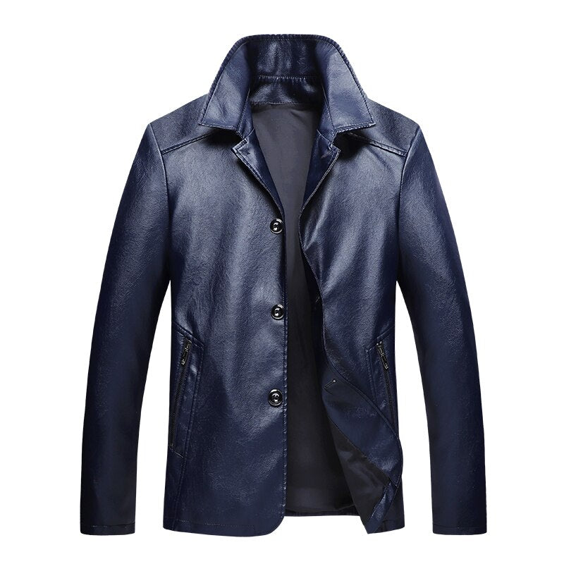 Slim Fit Standing Collar Leather Jacket
