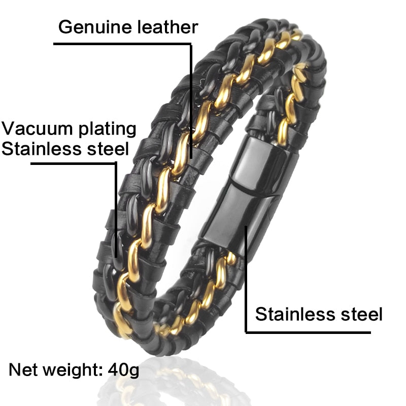 Genuine Gold Plated Leather Bracelet