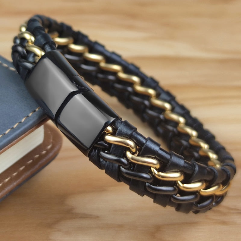 Genuine Gold Plated Leather Bracelet