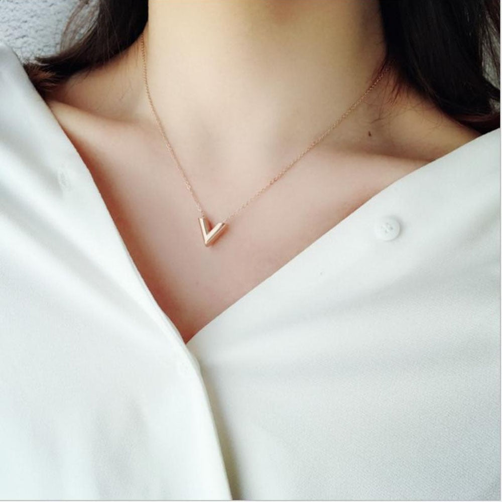 V Letter Pendant Necklace