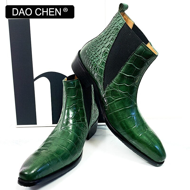 Green Crocodile Pointed Boots