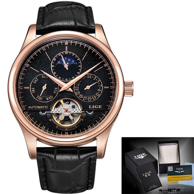 LIGE Leather Tourbillon Watch