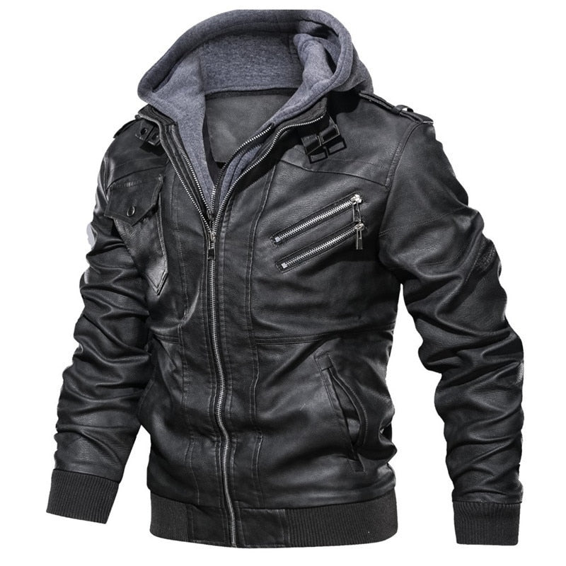 Faux Leather Hooded Moto Jacket
