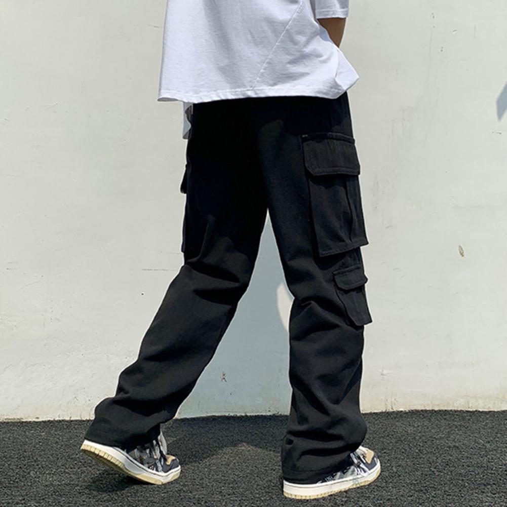 Solid Color Multi-Pockets Straight Pants