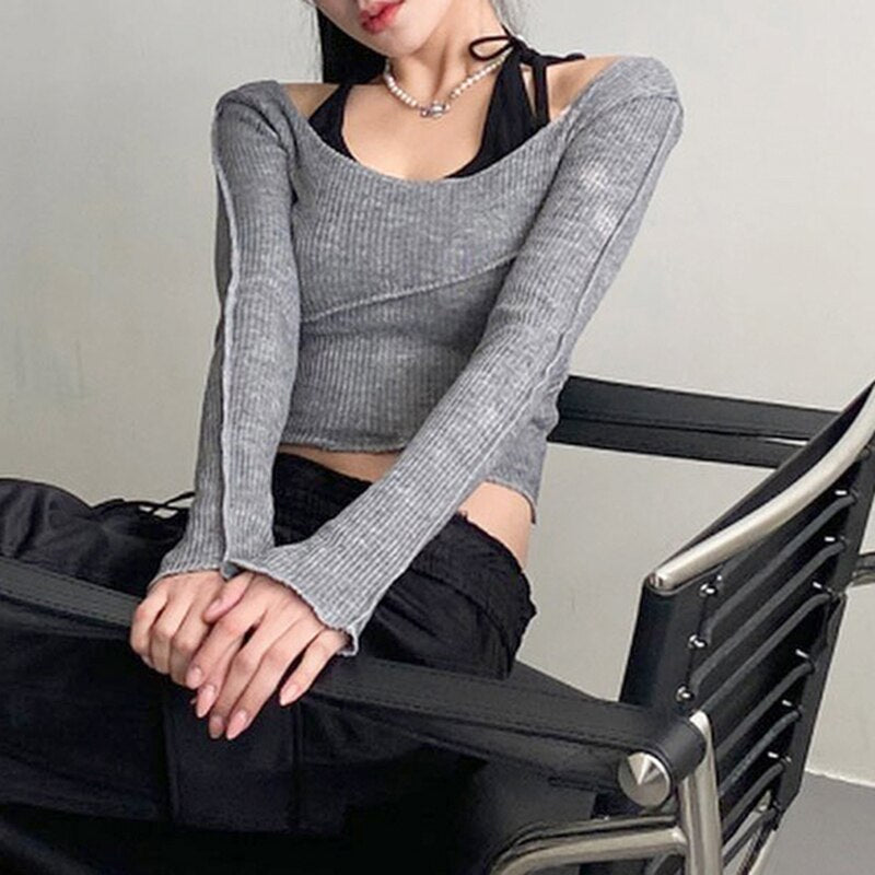 Grey Patchwork Halter Top