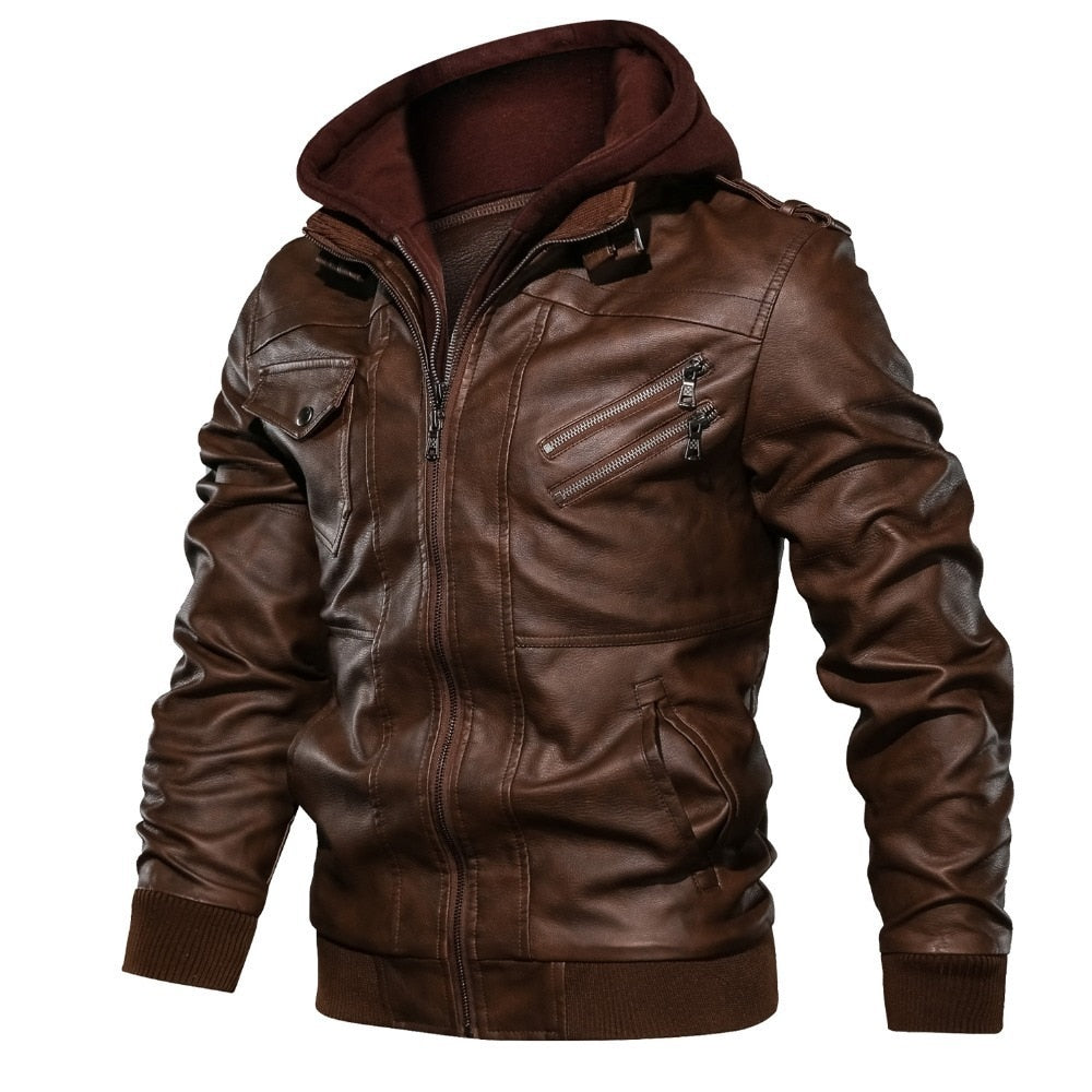 Faux Leather Hooded Moto Jacket