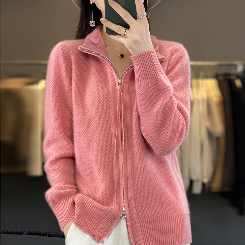 Merino Wool Knitted Zip Up