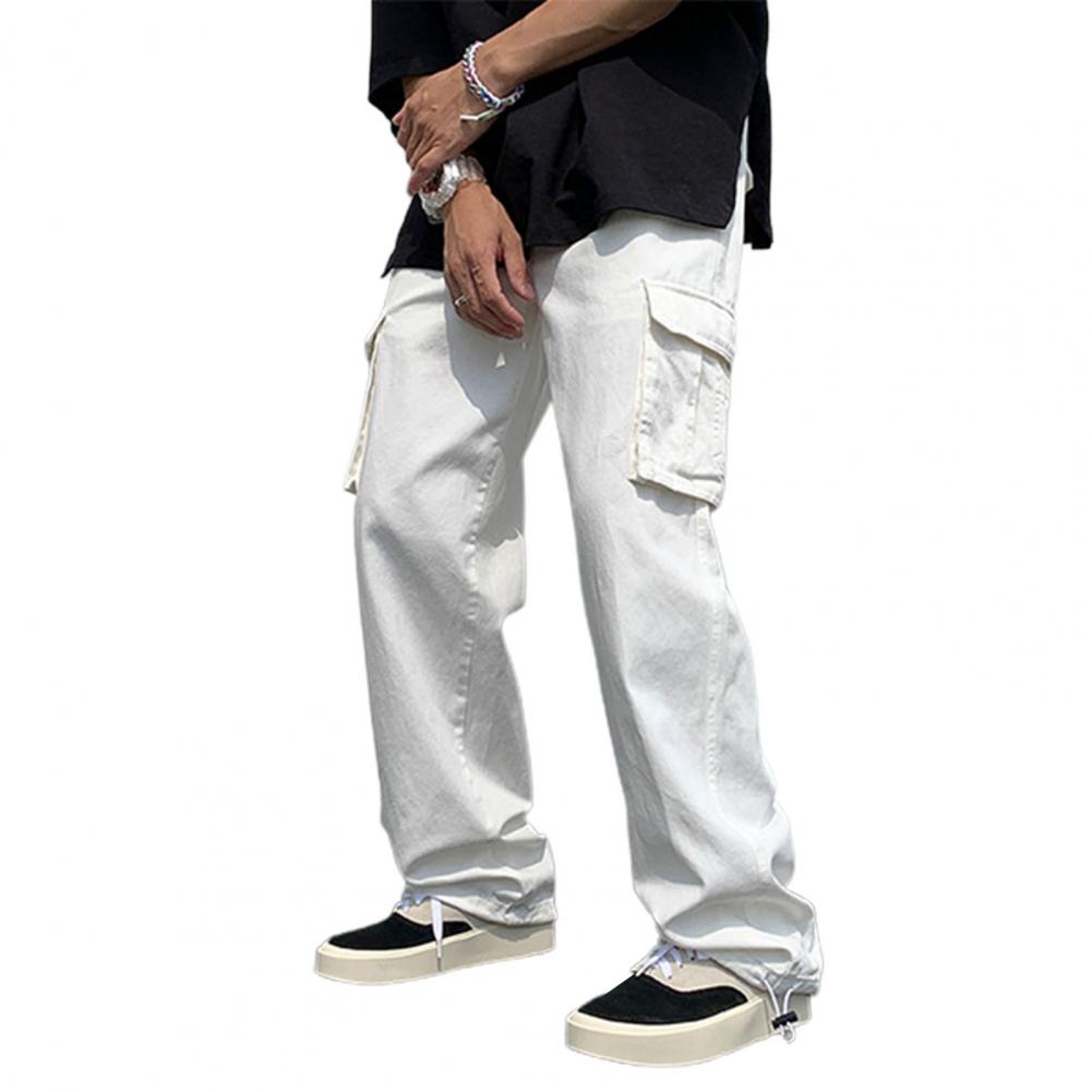 Solid Color Multi-Pockets Straight Pants