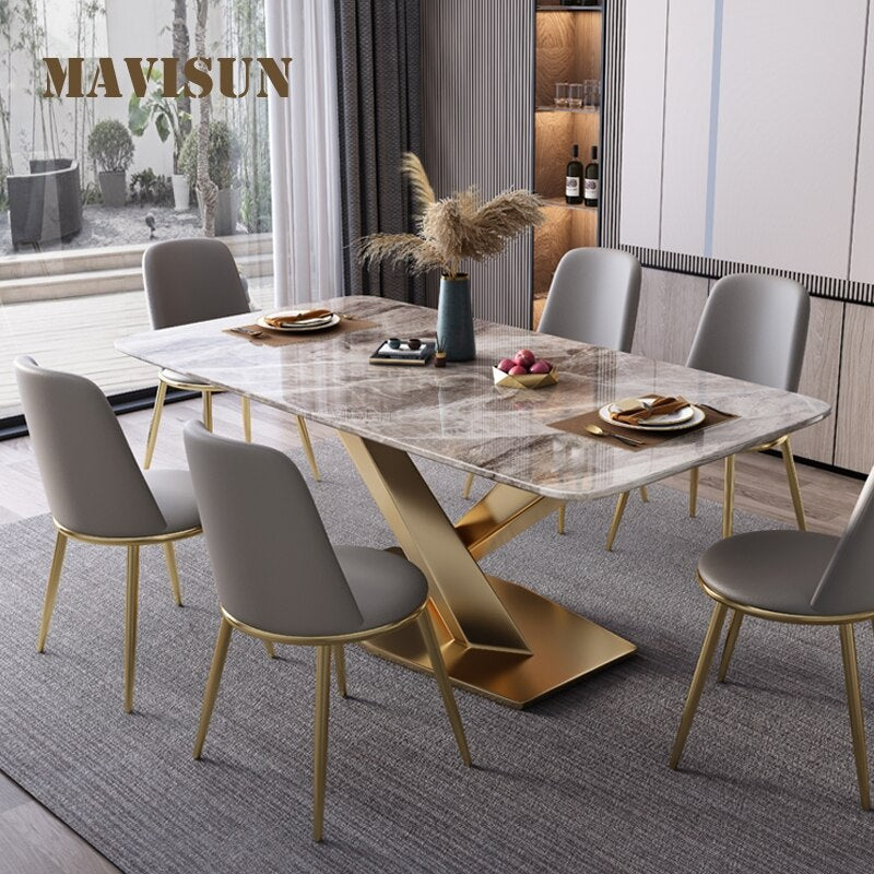 Nordic Glossy Marble Dining Table For 6