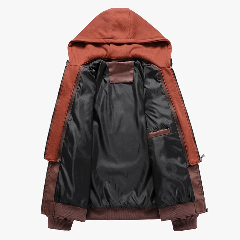 Faux Leather Hooded Moto Jacket
