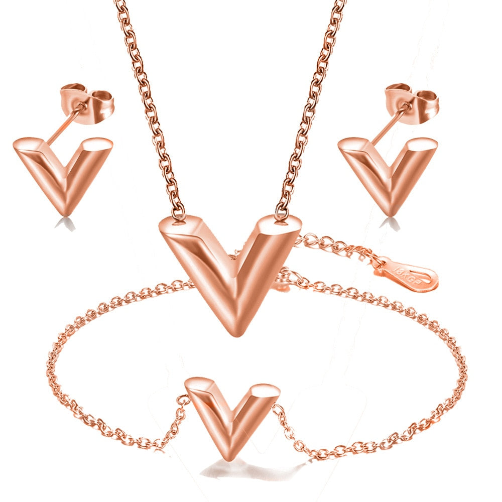 V Letter Pendant Necklace