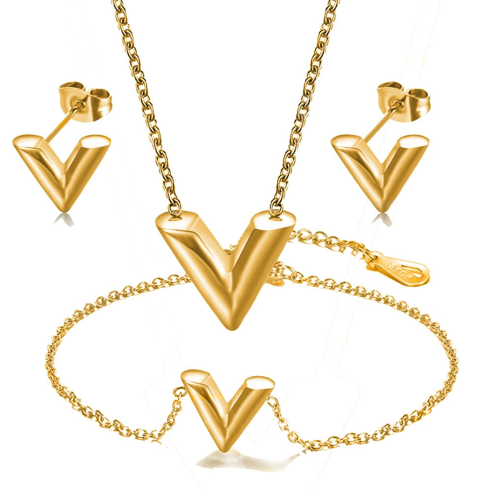 V Letter Pendant Necklace