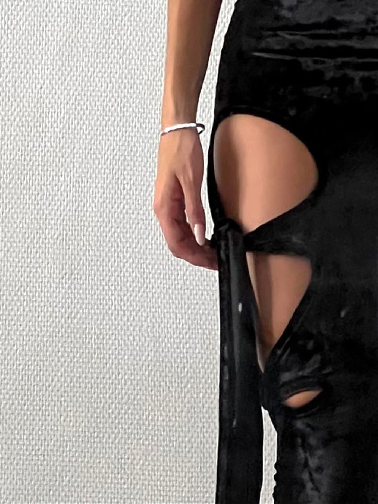 Dark Velvet Hollow Out Pants