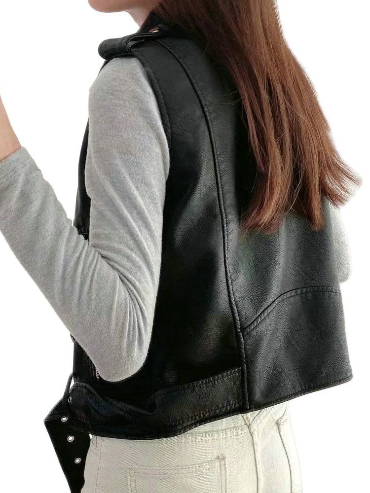 Women Motorcycle Black Leather Vest