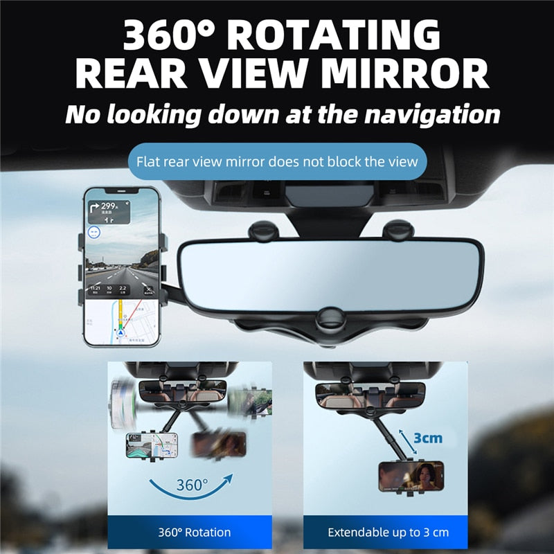 360° Rearview Mirror Phone Holder