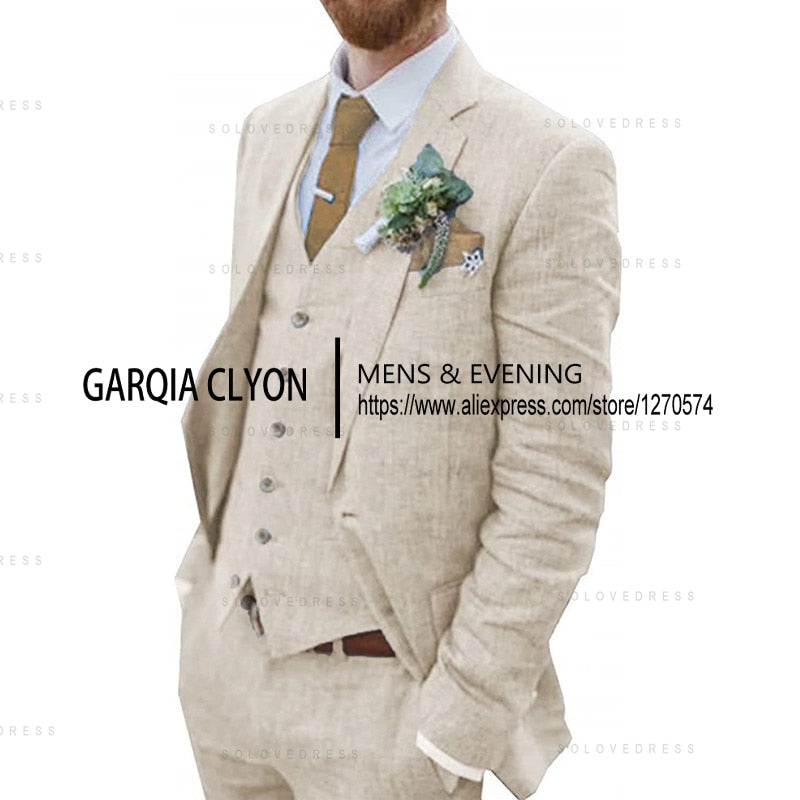 3 Piece Retro Linen Suit