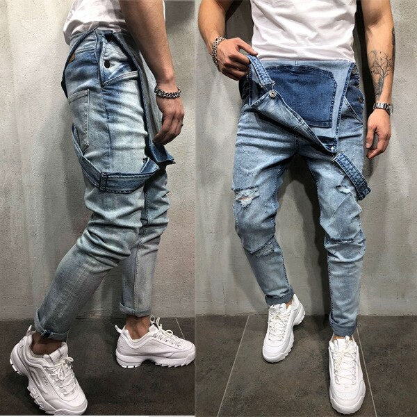 Ripped Denim Overalls
