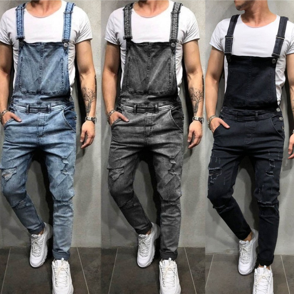 Ripped Denim Overalls