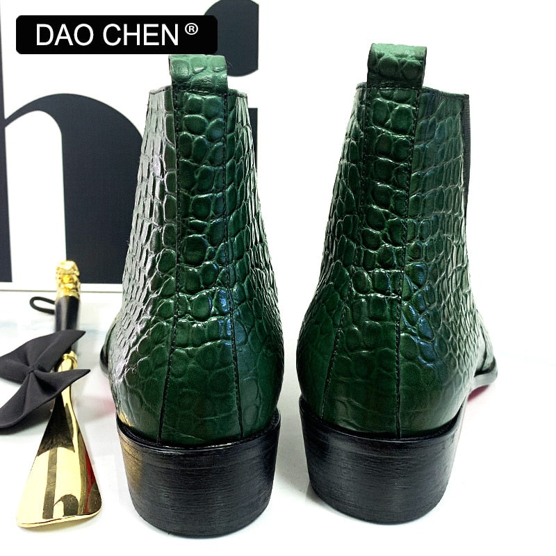 Green Crocodile Pointed Boots