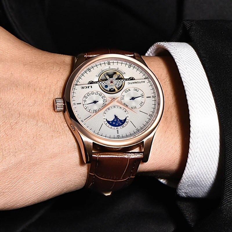 LIGE Leather Tourbillon Watch