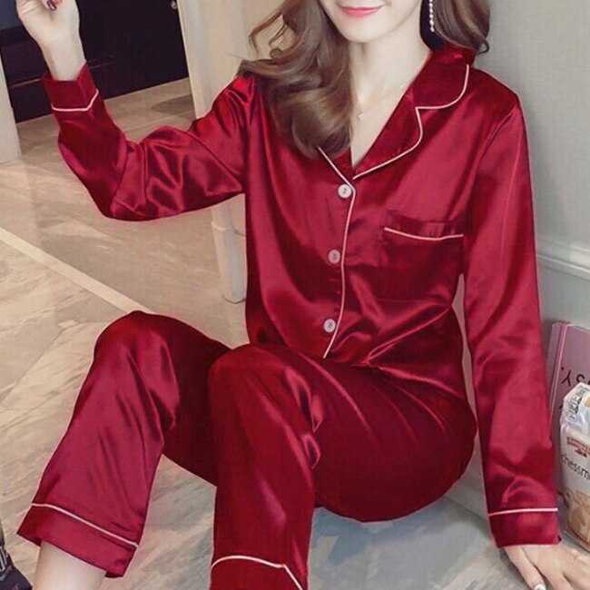 Embroidered Satin Pajama Set