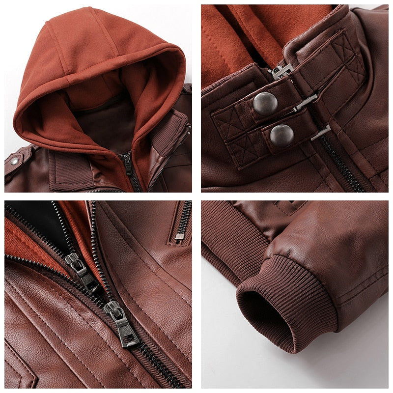 Faux Leather Hooded Moto Jacket