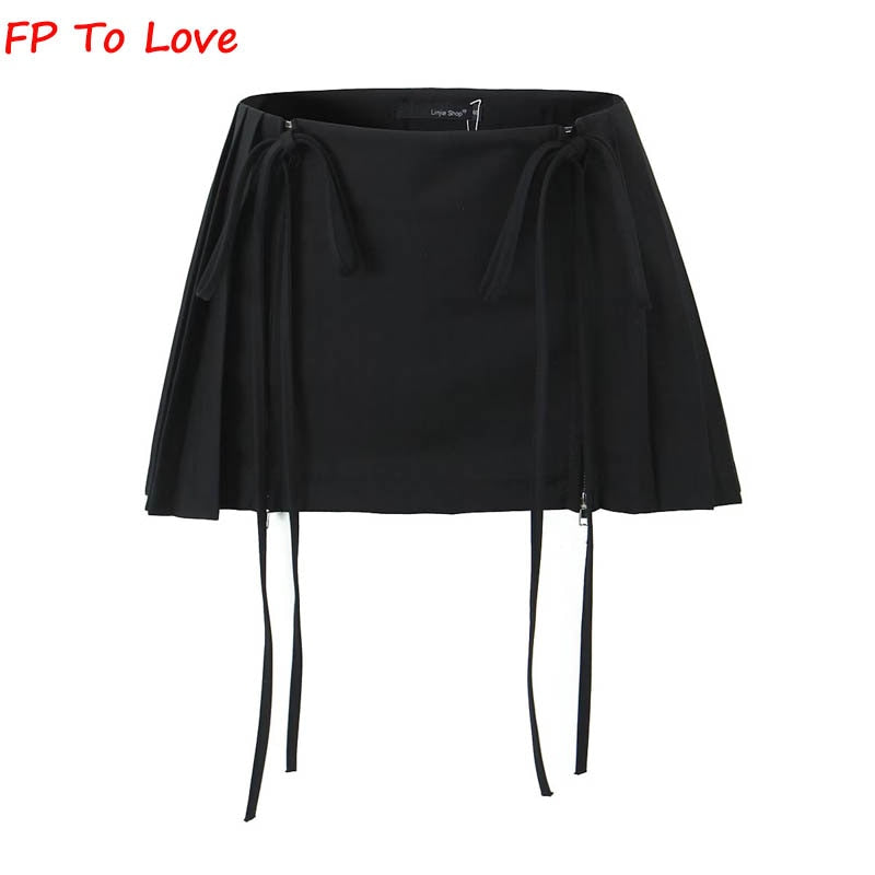 Zipper Lace-up Mini Skirt