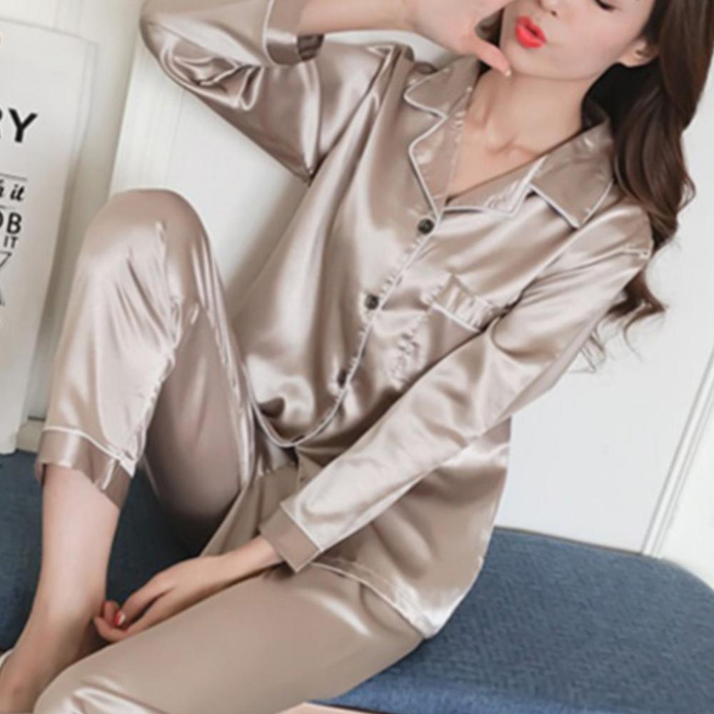 Embroidered Satin Pajama Set