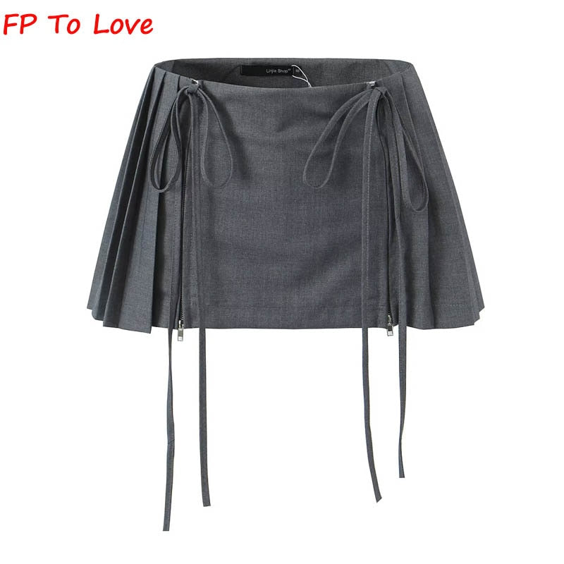 Zipper Lace-up Mini Skirt