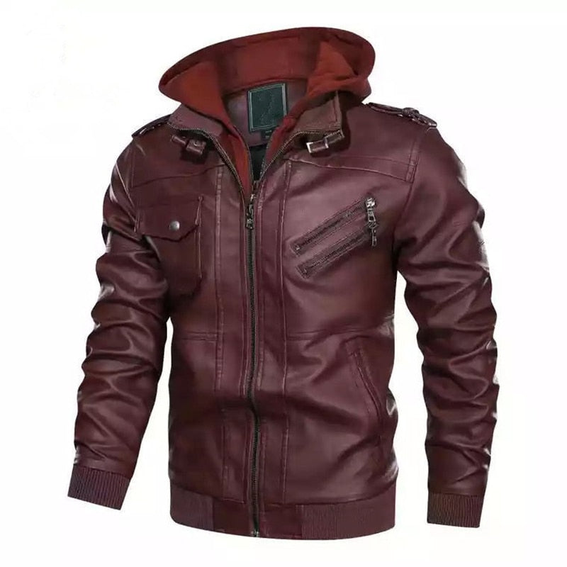 Faux Leather Hooded Moto Jacket