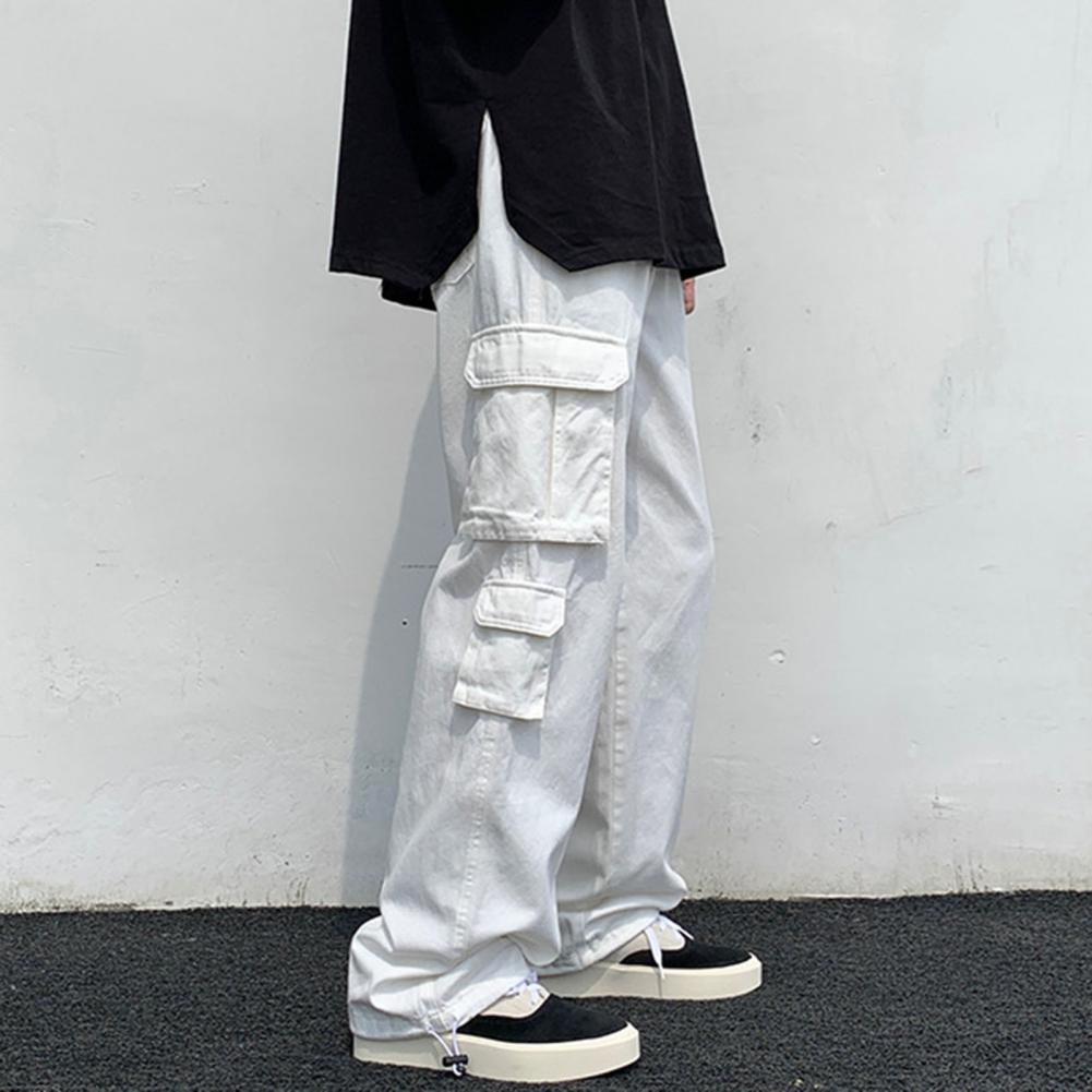 Solid Color Multi-Pockets Straight Pants